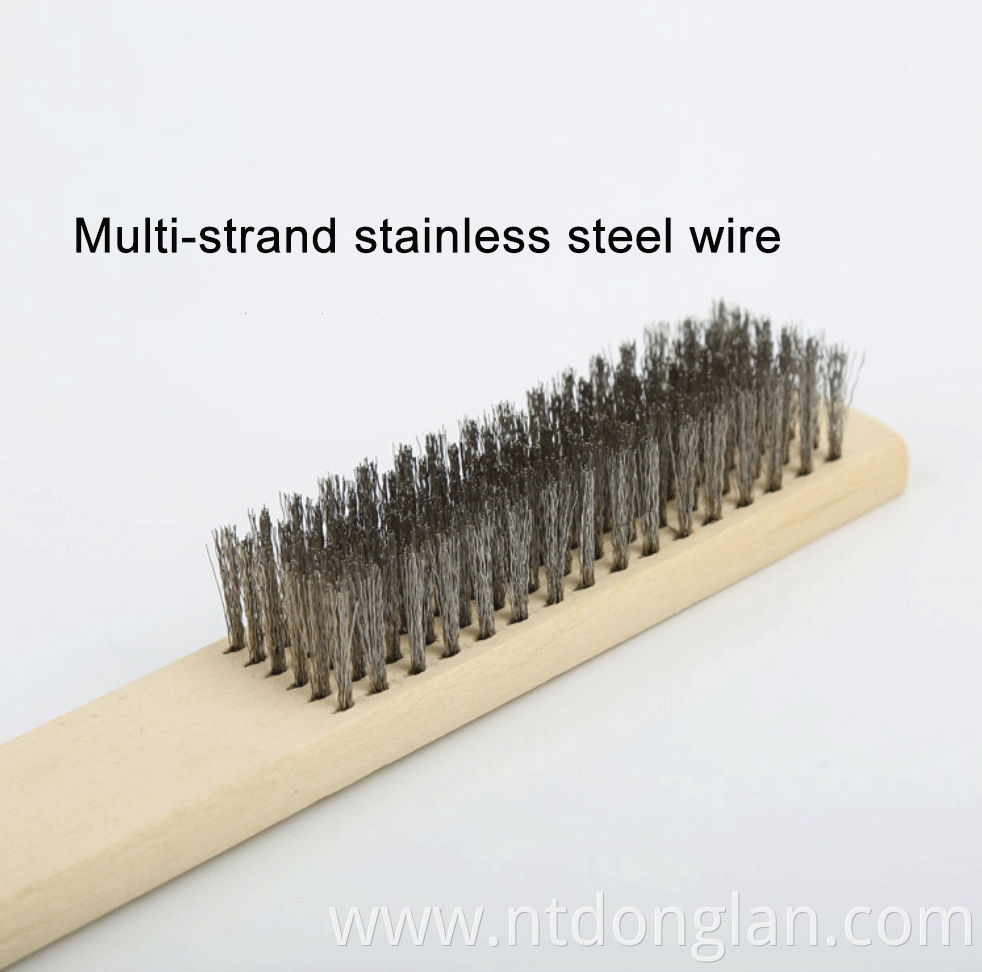 OEM 4 by 16 Rows of strong Steel bristles small wire brush wood handle scratching brush